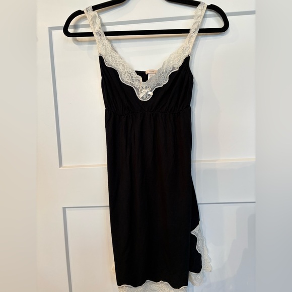 Eberjey Lady Godiva Black Chemise with Cream Lace Trim